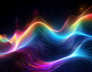 Iridescent Holographic Rainbow Waves Abstract Futuristic Background with Shimmering Fluid Colors