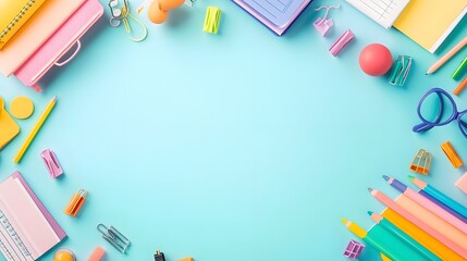 Blue Background With Colorful School Supplies