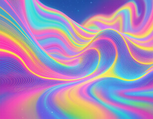 Obraz premium Iridescent Holographic Rainbow Waves Abstract Futuristic Background with Shimmering Fluid Colors