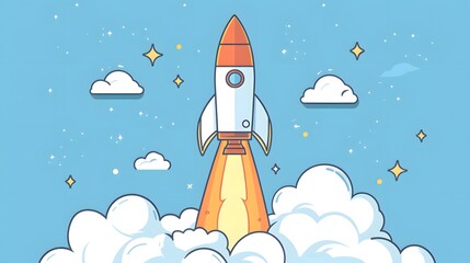 Fototapeta premium Rocket Launch: Symbolizing a startup’s takeoff, with a rocket blasting off into the sky, representing new beginnings and growth.