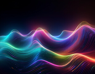 Iridescent Holographic Rainbow Waves Abstract Futuristic Background with Shimmering Fluid Colors