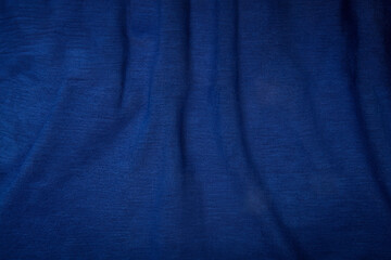 Dark Blue Crumpled Fabric for Clothing Sewing – Polyester/Cotton Textile Texture, Catalog Sample