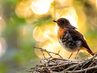 Bird Perching on Nest Edge Curious About Taking its First Flight