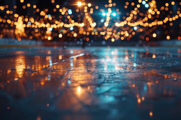 Obraz premium A close-up of a wet surface with lights shining from behind