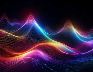 Iridescent Holographic Rainbow Waves Abstract Futuristic Background with Shimmering Fluid Colors