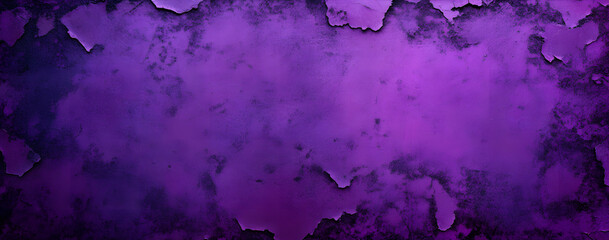 Dark purple halloween background and dark border vignette with old distressed peeling paint grunge on vintage metal or stone texture