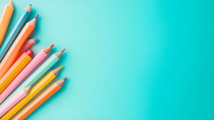 Fototapeta premium Colorful Pencils on Turquoise Background - Creative Design