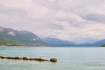 Landscape image with Annecy lake, the second biggest lake in France