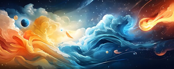 Cosmic Cloudscape with Planets and Stars.