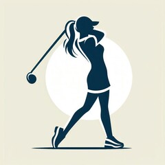 Minimalist vector illustration of a female golfer's silhouette w
