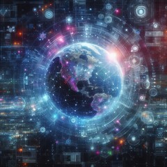 Obraz premium Digital backdround ideal for technological operations, neural networks, AI, data transmission and encryption, digital archives, audio and visual representations, scientific research 