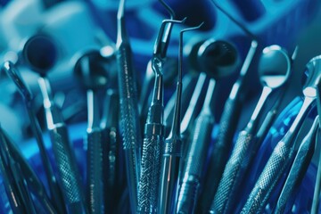 Close up view of various tools inside a container, great for use in DIY or workshop scenes