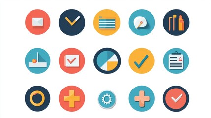 Modern Flat Vector Icons for Diverse Job Search App: Healthcare, Technology, Finance Industries | Creative Employment Symbols