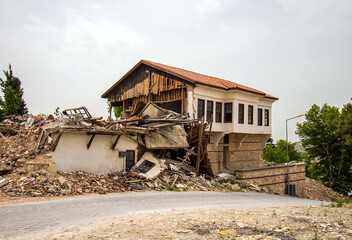 destroyed historical house by the eartquake in the village, maras