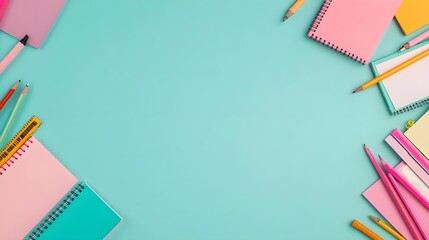 Colorful Stationery Mockup, Turquoise Background, Copy Space