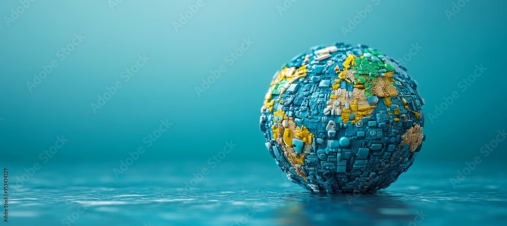 Aufkleber planet earth globe on blue background. generative ai technology.
