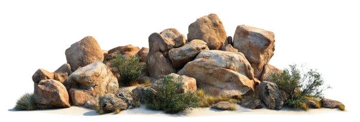 Set of massive boulders in a dry desert landscape, cut out
