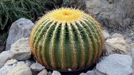 Large Echinocactus grusonii or Kroenleinia grusonii better known as the golden barrel cactus or golden ball or mother-in-law pillow, is a species of barrel cactus endemic to central-eastern Mexico.