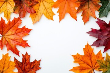 Autumn Maple Leaves Flat Lay White Background created with Generative AI