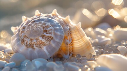 Obraz premium Captivating Close-Up of a Pristine Sea Shell on a Sunlit Beach