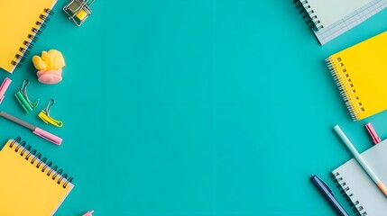 Turquoise Background with Yellow and Blue Notebooks