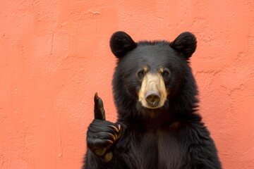 Fototapeta premium Bear pointing his finger. Ai generative art