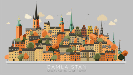 Fargglad Minimalistisk vektor Illustration av Sodermalm i Stockholm