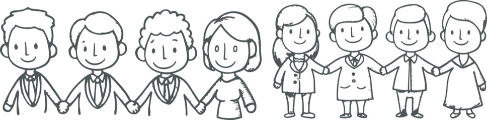 Charcoal Doodle Illustration of Diverse Business People Holding Hands Symbolizing Teamwork Unity and Community Against a Clean Perfect for Collaboration Themes