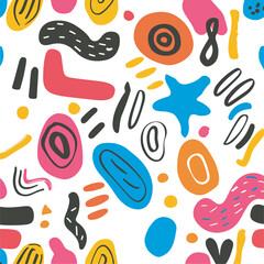 Colorful charcoal doodle scribble abstract shapes seamless pattern hand drawn organic forms and funky modern design elements bright artistic backdrop minimalist art wallpaper