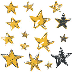 Charcoal Doodle Scribble Hand Drawn Stars Rating Evaluation Feedback Review Quality Ranking Yellow Black Sketch Icon Set Isolated Doodle Illustration Design Element Symbol Collection