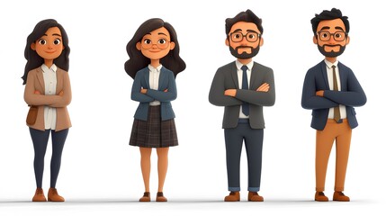 Naklejka premium 3D cartoon style portrait of office workers in professional attire, with a plain white background
