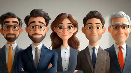 3D cartoon portraits of office professionals dressed in formal attire against a white background