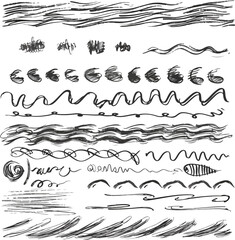 Charcoal Doodle Scribble Hand Drawn Sketch Lines Swirls Shapes Design Element Collection Vector Illustration Isolated Graphic Design Template Clip Art Black White Minimalist Abstract Modern