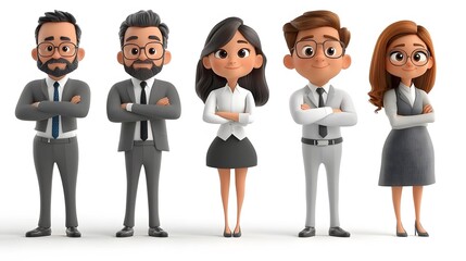 Office professionals in 3D cartoon style, isolated with white background, dressed in formal attire