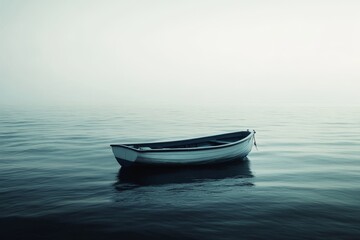 Naklejka premium Small Boat Adrift in Empty Ocean with No Nearby Land or Human Presence