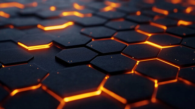modern black and orange pentagonal prism background