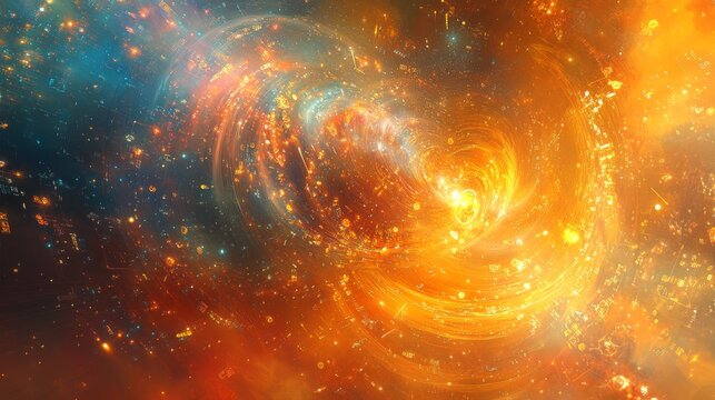 Abstract Anime World with Golden Light and Geometric Shapes Symbolizing Enlightenment