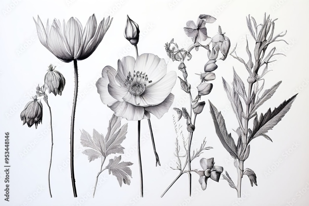 Canvas Prints pencil sketch botanical series a delicate detailed collection of