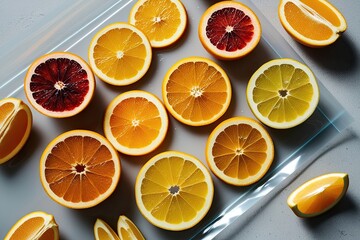 Elegant Sliced Citrus Fruits on a Chic See-Through Sheet