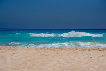 Waves on Mediterranean sea landscape in Egypt, Sahel, North coast