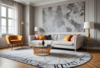 modern living room decorated with a big carpet..
