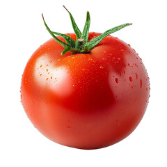 Vibrant red tomato showing fresh water droplets, perfect for salads or cooking on a clean transparent background, fresh red tomato on transparent background