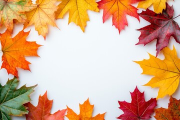 Autumn Maple Leaves Flat Lay White Background created with Generative AI