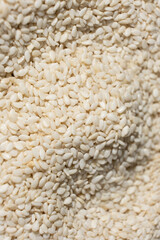 White sesame background, macro top view.