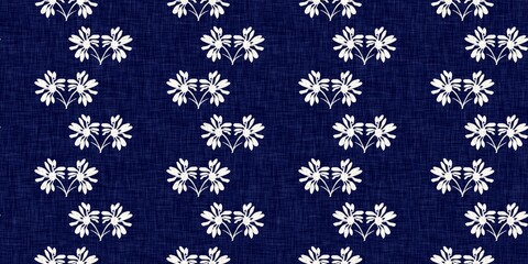 Indigo denim blue leaf motif seamless border. Japanese dye batik fabric style effect print edging swatch. 