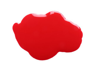 Blot of red printer ink isolated on white, top view