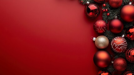 Red background with christmas balls frame for Instagram Story