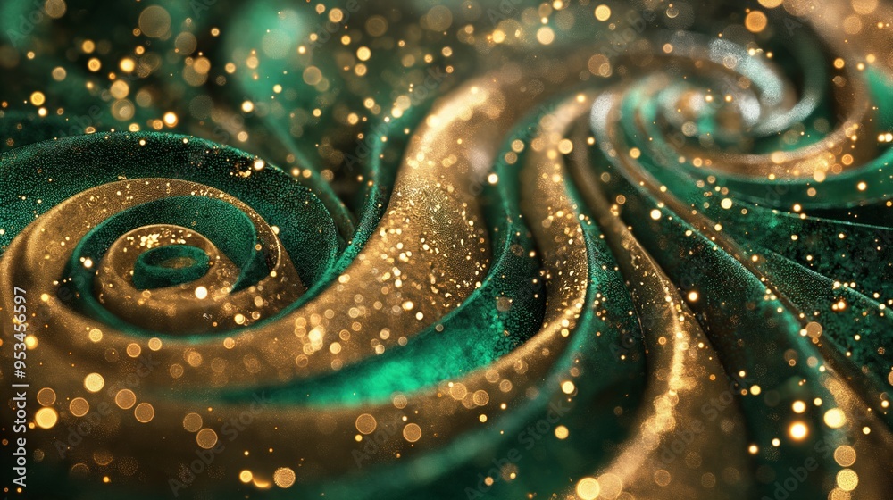 Canvas Prints an abstract holiday background with swirls of emerald green and gold glitter, creating a luxurious a