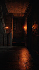 Fototapeta premium Whispers of a Bygone Era: A Dimly Lit Mansion Hallway, Where Shadows Dance and Memories Linger.
