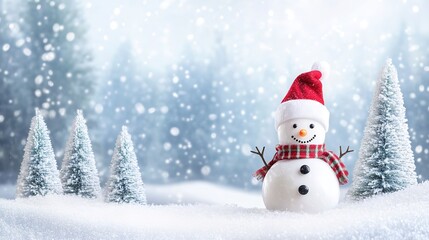 Obraz premium Christmas background with snowman and trees